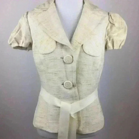 Trina Turk Blazer Size 4 Cream 100% silk slub puff - Picture 2 of 9